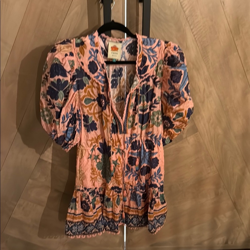 FARM Rio Pink Puff Sleeve Blouse with Mandarin Collar